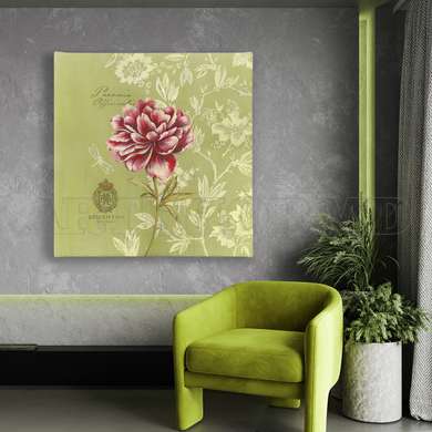 Poster - Pink flower on a green background, 100 x 100 см, Framed poster on glass, Provence