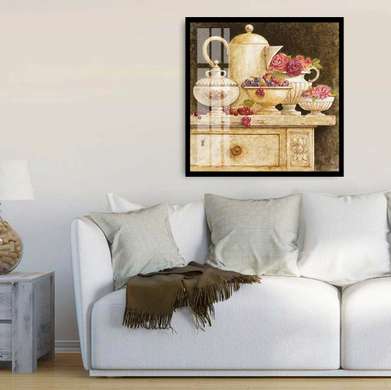 Poster - Setul de ceai pe masă, 100 x 100 см, Poster înrămat, Provence