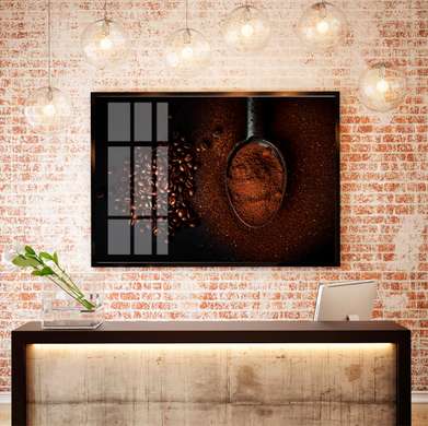 Poster - Coffee beans, 90 x 60 см, Framed poster on glass, Food and Drinks