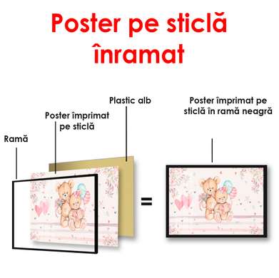 Poster - Urși pe un fundal roz, 90 x 45 см, Poster înrămat, Pentru Copii