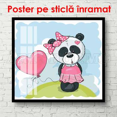 Poster - Panda in a dress, 100 x 100 см, Framed poster on glass, For Kids