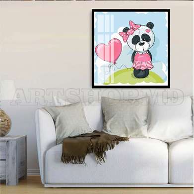 Poster - Panda într-o rochie, 100 x 100 см, Poster inramat pe sticla, Pentru Copii