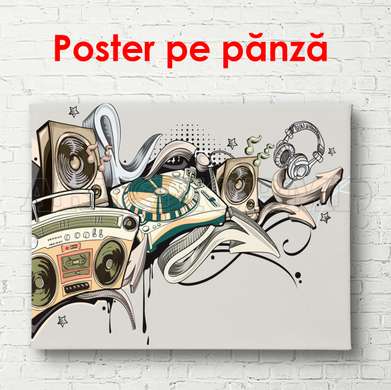 Poster - Abstract wall with musical instruments, 90 x 60 см, Framed poster, Music
