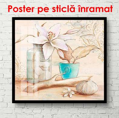 Poster - Blue pot on the table, 100 x 100 см, Framed poster, Provence