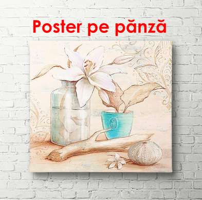 Poster - Oala albastră pe masă, 100 x 100 см, Poster înrămat, Provence