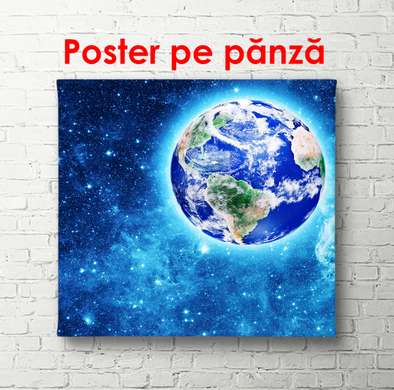 Poster - Pământul și o galaxie albastră, 100 x 100 см, Poster înrămat, Natură
