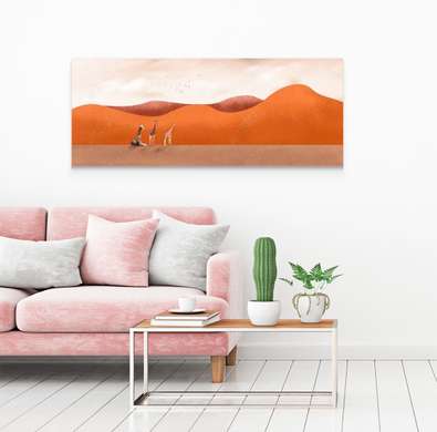 Poster - Giraffes in the desert, 90 x 30 см, Canvas on frame