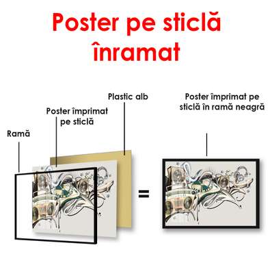 Постер - Абстрактная стена с музыкальными инструментами, 90 x 60 см, Постер в раме
