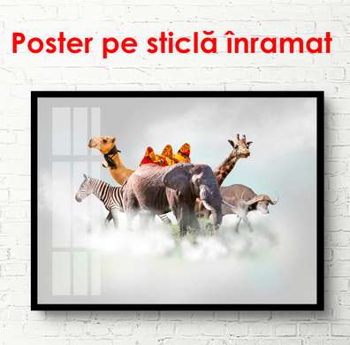 Poster - African animals in the clouds, 90 x 60 см, Framed poster, Fantasy