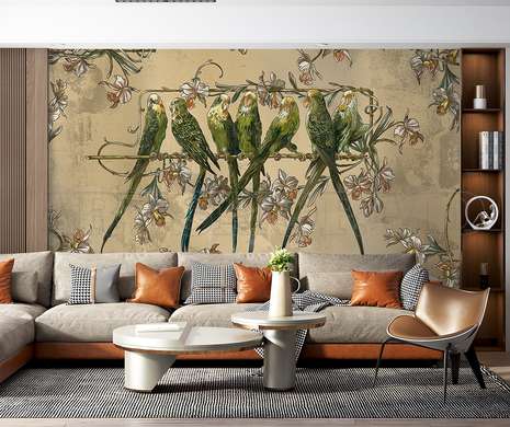 Wall mural - Parrots on a beige background