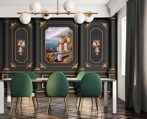 Wall Mural - Imitation of a classical wall with a portrait and ornaments