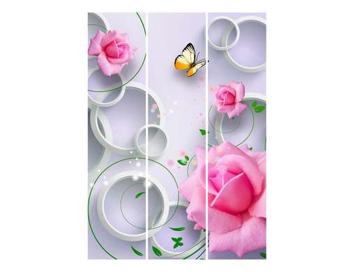 Paravan - Fluturi și trandafiri roz și cercuri albe, 7