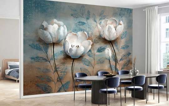 Wall Mural - Pale white flowers with leaves