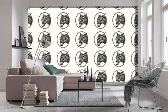 Wall Mural - Funny donkeys on a beige background