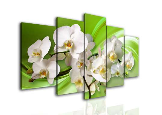 Modular picture, White orchid on a green background., 108 х 60