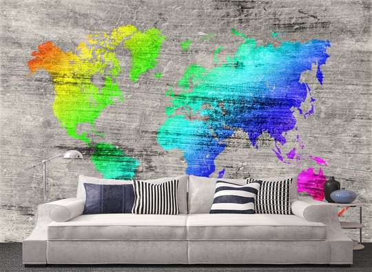 Wall Mural - Multi-colored map of the World on a gray background