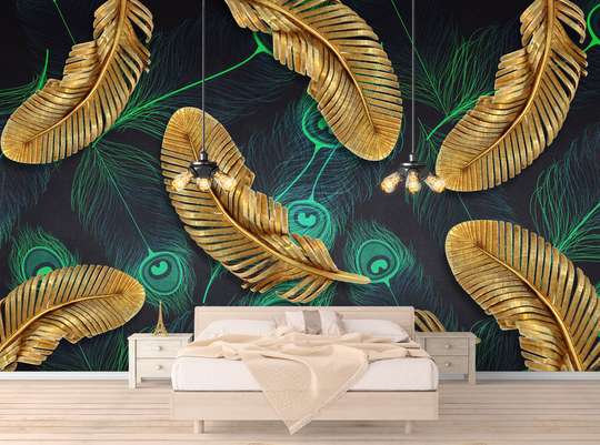 Wall Mural - Feathers on a dark background