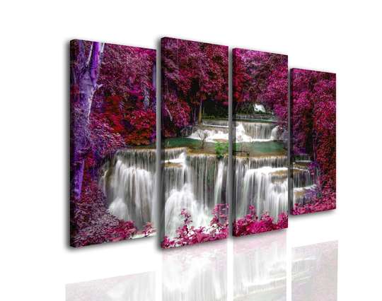 Tablou Pe Panza Multicanvas, Cascada în pădurea roz, 198 x 115, 198 x 115