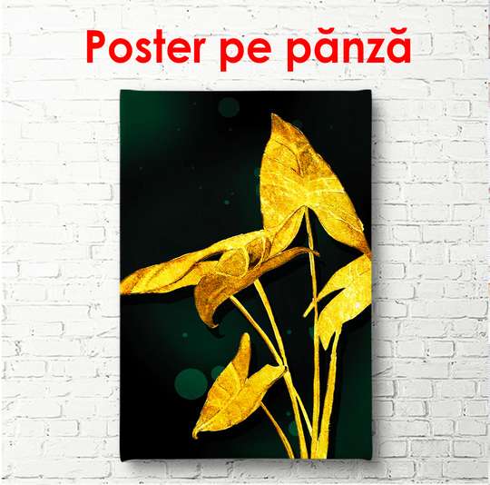 Poster - Plante de aur pe un fundal verde închis, 60 x 90 см, Poster înrămat, Glamour