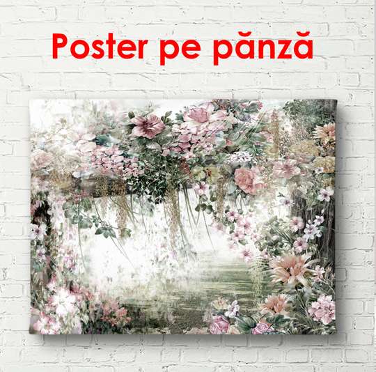 Poster - Flowers on the background of the botanical park, 100 x 100 см, Framed poster