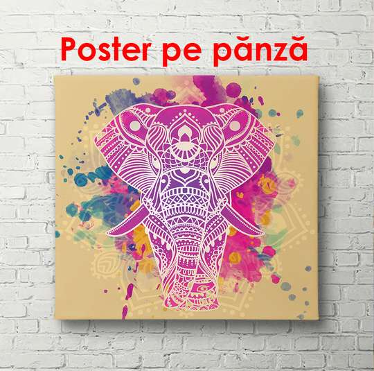 Poster - Elefantul pictat, 100 x 100 см, Poster înrămat, Pentru Copii