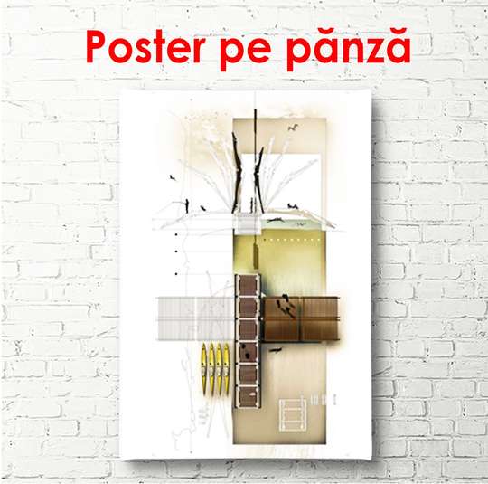 Постер - Коричнево белая абстракция, 30 x 45 см, Холст на подрамнике, Абстракция