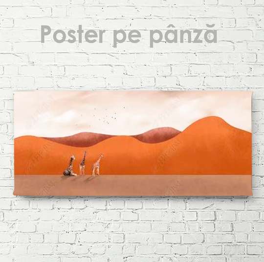 Постер - Жирафы в пустыне, 90 x 30 см, Холст на подрамнике