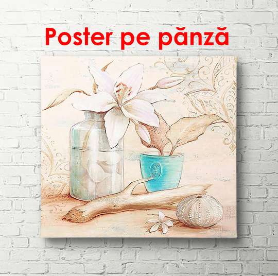 Poster - Blue pot on the table, 100 x 100 см, Framed poster
