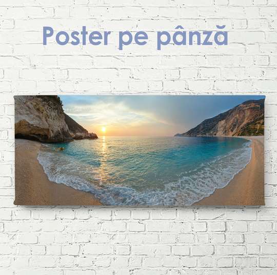 Poster - Coasta mării la apus de soare, 90 x 30 см, Panza pe cadru