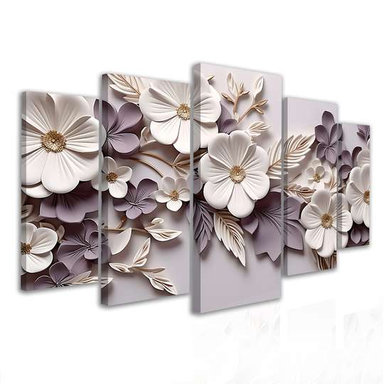 Модульная картина, Цветки белые с бледно-фиолетовым отливом, 108 х 60