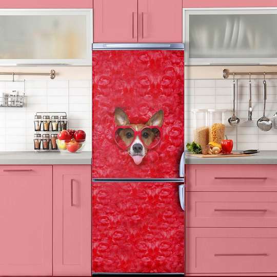 3Д наклейка на дверь, Собака с красными очками, 60 x 90cm