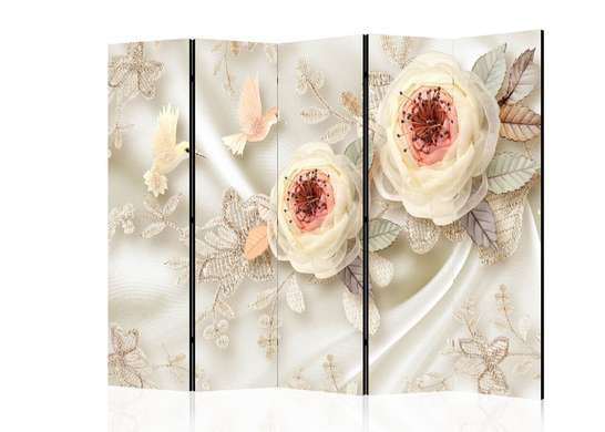 Screen - Beige flower, on a silk canvas., 7
