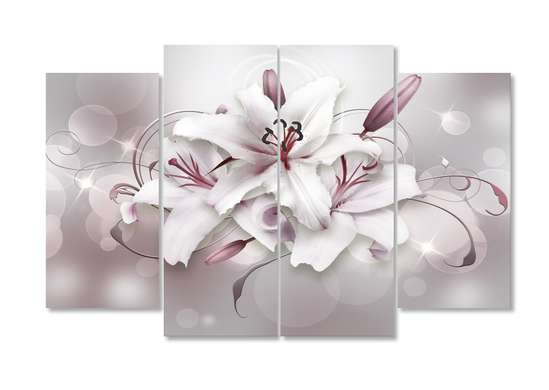 Modular picture, Lily on a pink background., 106 x 60