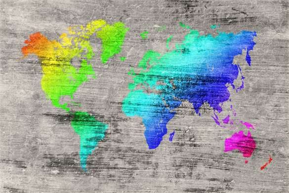 Wall Mural - Multi-colored map of the World on a gray background