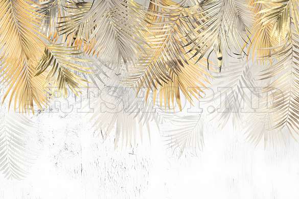 Wall mural - Pale golden leaves on light background