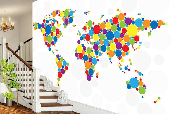 Wall Mural - Multicolored bubbles in the form of a world map