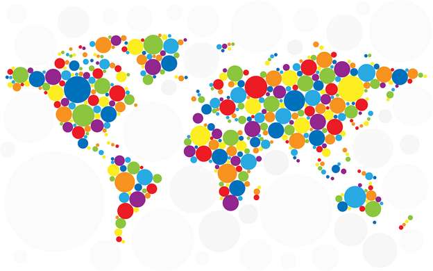Фотообои - Разноцветный пузыри в виде карты мира