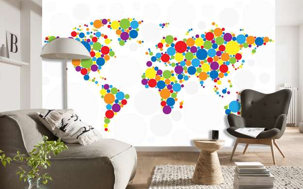 Wall Mural - Multicolored bubbles in the form of a world map