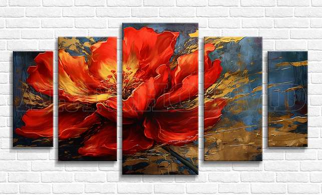 Modular picture, Red poppy flower on abstract background, 108 х 60