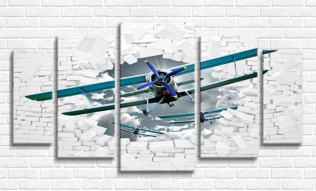 Tablou Pe Panza Multicanvas, Avioane albastre, 206 x 115