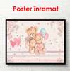 Постер - Мишки на розовом фоне, 90 x 45 см, Постер в раме, Для Детей
