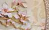 3Д Фотообои - Белые цветы с золотыми листьями на бежевом фоне