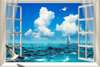 Фотообои - Открытое белое окно с видом на океан