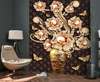 3D Wallpaper - Vase with golden flowers and butterflies on a leather background