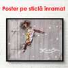 Poster - Jucătorul de fotbal abstract pe un fundal din lemn, 90 x 60 см, Poster înrămat, Sport