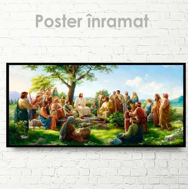 Постер - Иисус Христос и его ученики, 90 x 45 см, Постер на Стекле в раме, Религиозные