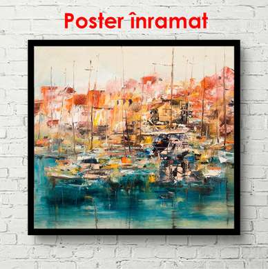 Poster - Peisajul abstract cu yahturi, 100 x 100 см, Poster înrămat