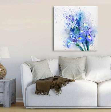 Poster - Watercolor irises, 40 x 40 см, Canvas on frame, Botanical