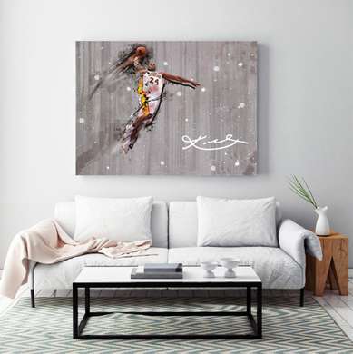 Poster - Jucătorul de fotbal abstract pe un fundal din lemn, 90 x 60 см, Poster înrămat, Sport