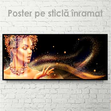 Постер - Золотой прах, 150 x 50 см, Постер на Стекле в раме, Гламур
